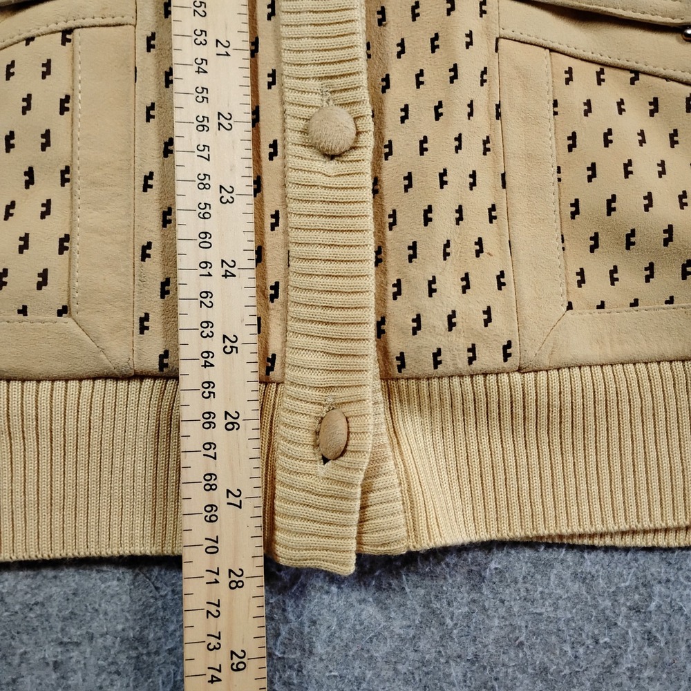 Livingston Bros Vintage 70s Sweater Vest Womens M Beige Leather Pocket Knit - Picture 4 of 8